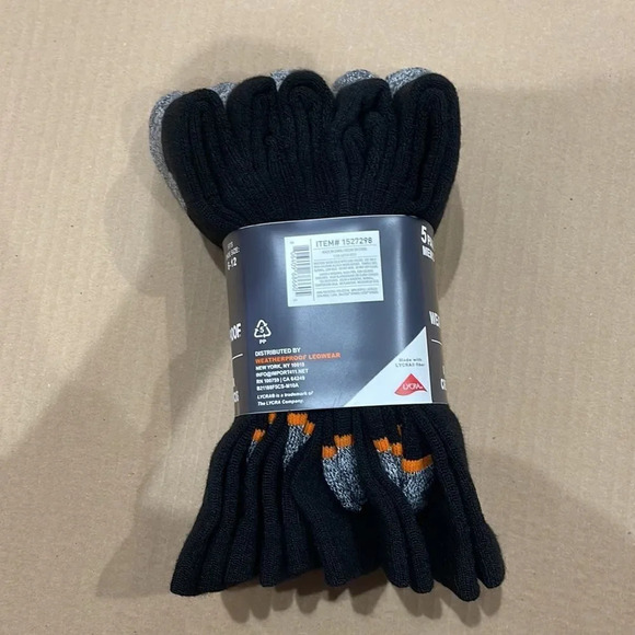 Weatherproof Vintage Outdoor Crew Socks 5 PAIR Pack all Black Gray Toe and Heel - Picture 3 of 5